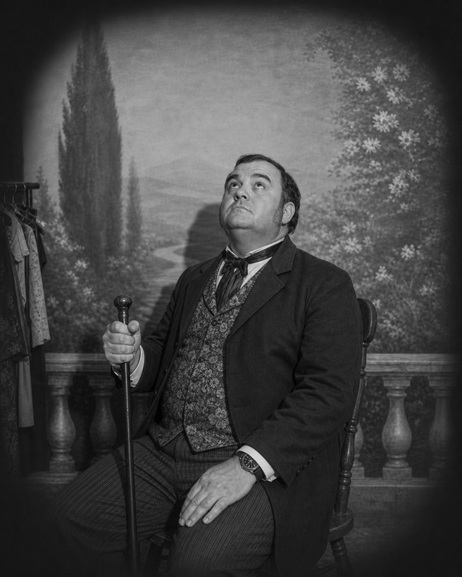 Marty Fisk with his cane, checking the ceiling