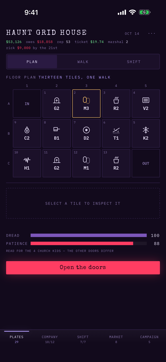 The floor plan on night fourteen, thirteen tiles and one walk